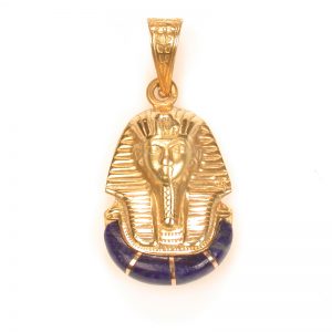 18K Gold Egyptian King Tut with stone pendant