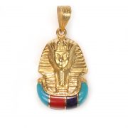 18K Gold Egyptian King Tut with stone pendant