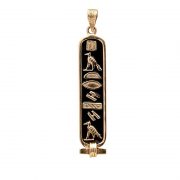 Solid 18K Gold Egyptian Cartouche with Black Enamel Background