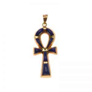 Egyptian Jewelry 18K Gold Key of Life with Lapis Stone