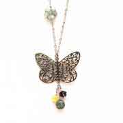Butterfly silver necklace with semi-precious colored stones