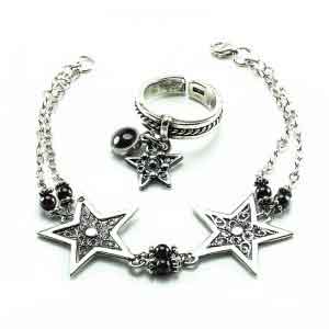 Silver stars bracelet with Garnet stones