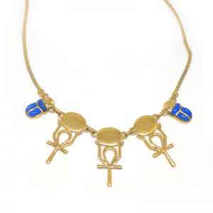 Keu of life and scarab 18K gold necklace