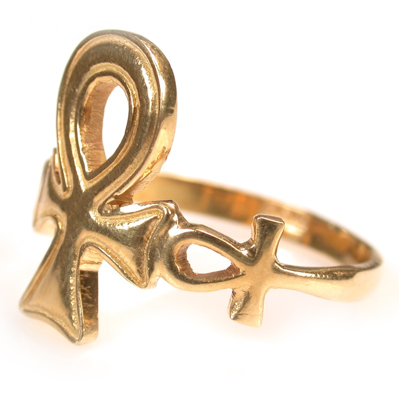 Diamond Ankh Egyptian Cross Ring 14K Yellow Gold (0.31ct) - AD3549