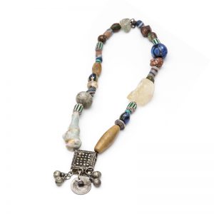 Old silver necklace with different gemstones