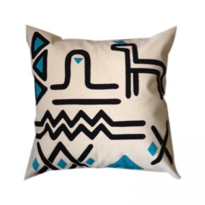 Contemporary Egyptian Khayameya ( Appliqué )Throw Pillow Cover in black and turquoise on Natural Colour
