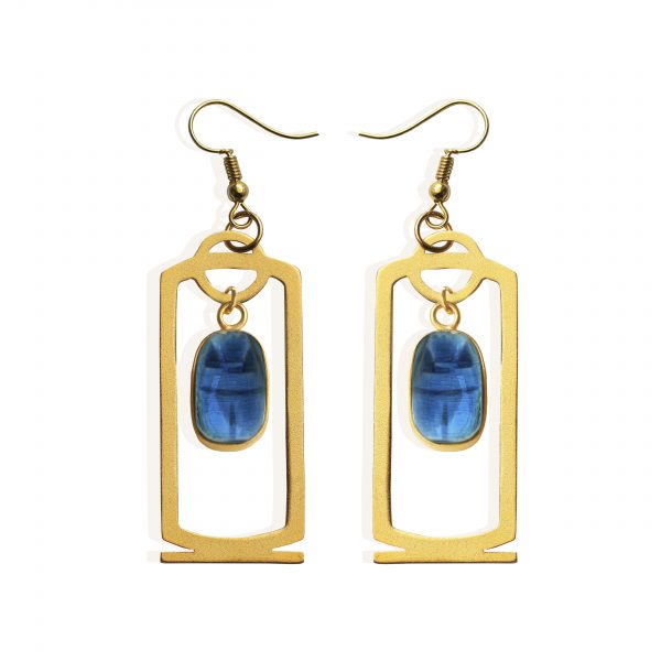scarab cartouche earring 18k gold plated